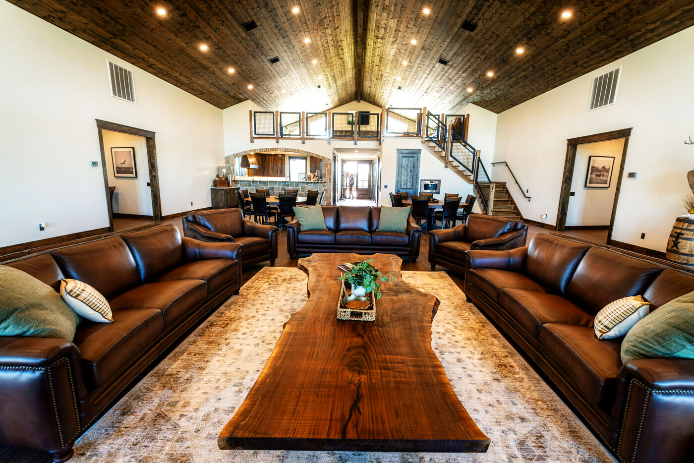 The live-edge table in the great room